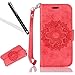 Produktbild Leeook für Huawei Honor 8 Hülle Lederhülle Retro Elegant Kreative Rot Mandala Blume Geprägt Embossed Muster Entwurf Pu Leder Wallet Case Etui Brieftasche Ledertasche mit Handschlaufe im Bookstyle Cover Schale mit Ständer Standfunktion Protective Etui Karten Slot und Magnetverschluss Flip Case-Mandala Red