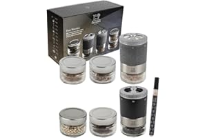 PEUGEOT - Duo de Moulin à Poivre + Moulin à Sel Maestro - Avec Fioles Interchangeables - 3 Types de Poivre & 3 Types de Sel Inclus - Mécanisme Zirlion - Fabrication Française - Bois PEFC Noir & Inox