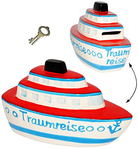 Preisvergleich Produktbild Unbekannt große Spardose - 3-D Effekt _ Traumreise - Schiff - incl. Schlüssel - stabile Sparbüchse aus Porzellan / Keramik - Sparschwein - für Kinder & Erwachsene / ..