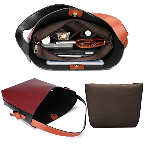 S-ZONE Frauen Farbblockierung Echtes Leder Schulter Beutel Handtaschen