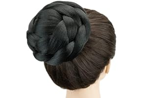 IMISSU Talla grande Moño trenzado Bailarina Cubierta Rosquilla Piezas para el cabello coletero Moño para el cabello Peluca Clips Updo en la fiesta de bodas (M3 Negro)