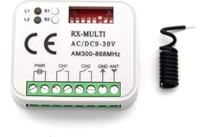 GENERICO RICEVENTE CENTRALINA RADIO UNIVERSALE CON TELECOMANDO MULTI MARCA CANCELLO GARAGE PORTONE AUTOMATICO 2 CH FISSO E ROLLING CODE 9/30V 433 868 MHZ AC/DC