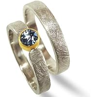 Eheringe, Trauringe aus Sterlingsilber und Gelbgold mit Saphir - Trauringe, Hochzeitsringe, Verlobung - handgefertigt by SILVERLOUNGE