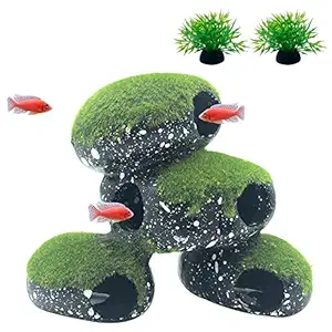 Tfwadmx Resin Cichlids Rock Decor Stone Aquarium Hideaway Decoration with Artificial Moss Betta Cave Hideout Shelter Fish Tank Tunnel Ornament for Shrimp,Short Bream and Crayfish(L)