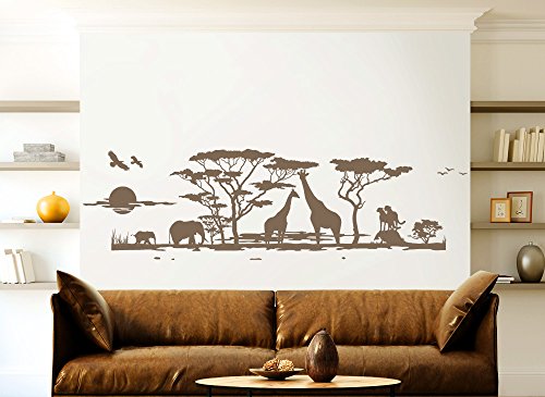 Grandora W683 Wandtattoo Afrika Savanne Tiere Wohnzimmer Schlafzimmer schwarz 190 x 58 cm - 3