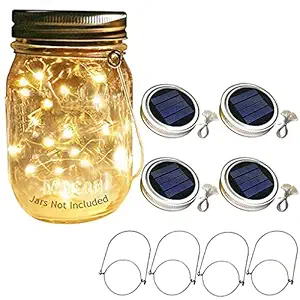 Verilux Hanging Solar Mason Jar Lid Lights Outdoors, 4pcs Solar Powered LED String Light (Jars Not Included), Garden Solar String Lights Outdoor Waterproof for Garden Decor, Mood Lights for Outdoor