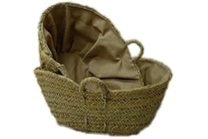 BIRDIKUS Capazo de Esparto o leñero de fibras naturales, con Forro Tipo Saco. Ovalado. Cesto para la leña o decoración (5V, aprox. 60-65x35 cm)
