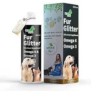 WOW DOG Fur Glitter Dog Hair Fall Control & Skin Coat Disease Solution with Concentrated Fatty Acids Supplement Omega 3 & 6 Syrup for Dogs & Cats 400 ML