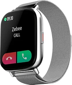 Zebronics ZEB-FIT7220CH (Limited Edition) Smart Fitness Watch with Call Function via Built-in Speaker & Mic, 2.5D Curved Glass 4.4cm Square Display, SpO2, BP, HR, Metal Body & Strap. (Metallic Silver)