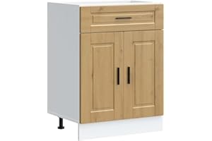 vidaXL Porto Artisan Oak Base Kitchen Cabinet - Engineered Wood Storage Unit - 60x46x81.5 cm with Adjustable Feet and Practical Doors - Modern Brown Kitchen Furniture