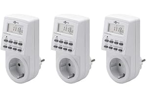 Goobay 55544 digital timer inomhus – ljudlös – programmerbar – kontinuerlig drift möjlig – 10 kopplingsprogram – Back Up batteri för 4 dagar – Robust design – Set om 3