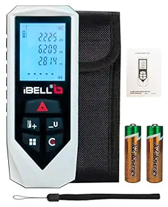 IBELL DM60-01 Classic Laser Measure 196Ft/60M Mute Laser Distance Meter with Backlit LCD and Pythagorean Mode, Area and Volume, Battery, Pouch and Hand Strap Included