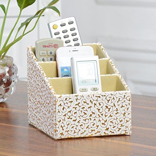 PU Leather Remote control / controller TV Guide / mail / CD organizer / caddy / holder (Gold Flower)