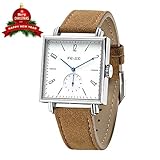 FEICE Unisex Eckige Mechanische Uhr Automatikwerk mit Saphirglas Lederarmband Ø34mm-FM301