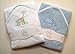 A Set of Two Beautiful Baby Bath Towels - 100% Cotton In Pink or Blue with Cute Animal Appliques (Blue)