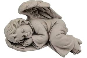 G&H DECOR Ornamento da giardino con angelo addormentato da 33 cm, in resina, dipinto a mano con dettagli intricati, statuetta adatta per interni ed esterni, scultura commemorativa a cherubino resistente al gelo