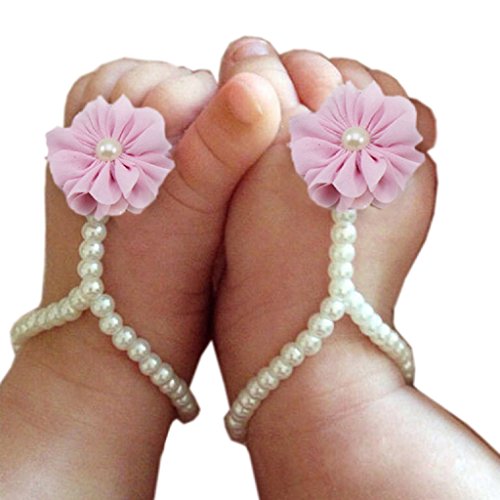 FEITONG Fashion Cute Pearl Chiffon Barefoot Toddler Foot Flower Beach Sandals