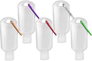 VerteLife 5 x 50 ml nachfüllbare Reiseflasche mit Schlüsselanhänger-Clip, Klappdeckel, Leere Kunststoffflaschen, Reise-Händedesinfektionsmittel, Toilettenartikel, Flüssigkeiten (5 Farben)
