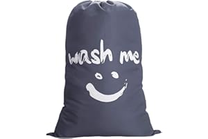 IHOMAGIC Bolsa de Colada con Cuerda nilón Cesto para Ropa Sucia, Plegable para Baño Con Organizador Lavandería Material 420D Resistente para Cocina Dormitorio Hotel de Viaje Gran Capacidad 120L, Gris