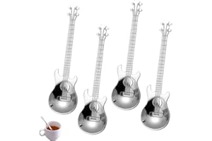 BONHHC 4 Piezas Guitarra Cucharillas de Café,Cucharas Musicales de Acero Inoxidable,12cm Cuchara de Postre,Cucharas De Espresso para té Caliente Yogur Postre Helado(Plata)