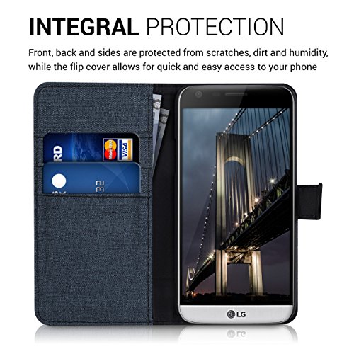 kwmobile Funda para LG G5   G5 SE - Carcasa de Tela y  Cuero sint  tico  - con Tapa y  Tarjetero   Azul Oscuro Negro 