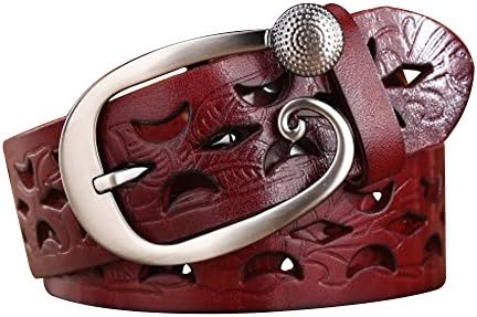 GAXmi Women Leather Belts Ladies Fashion Hollow-Out Wide Belt for Jeans Red
