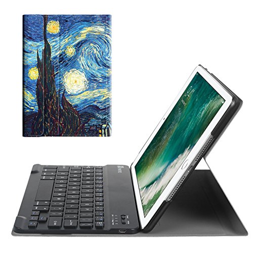 Fintie iPad 9.7 Zoll 2017 Bluetooth Tastatur Hülle Keybord Case - Ultradünn leicht SmartShell Ständer Schutzhülle mit magnetisch abnehmbar drahtloser Deutsche Bluetooth Tastatur für Apple iPad 2017 Neue Modell, Sternennacht