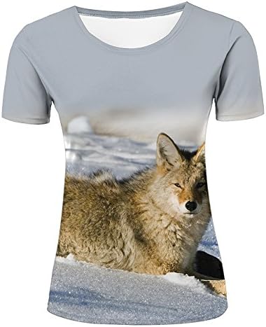 Womens 3D Print Snow and Fox Face Cool Summer Short Sleeve T Shirts Casual Graphics Tees XL