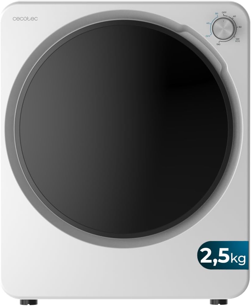 Cecotec Mini Secadora de Evacuación 2,5Kg Bolero DressCode Dry 3150V. 950W, 6 Programas, Programa ECO, Control Knob Intuitivo, Secado Rápido y Eficiente, Ideal Espacios Pequeños, Blanco