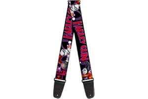 BUCKLE-DOWN DC Comics Sangle de guitare Harley Quinn Bomb Poses Noir Violet Rouge 5,1 cm de large