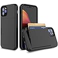 FDTCYDS Heavy Duty Protection with Card Holder,Shockproof Armor Silicone Hybrid Rugged Protective Wallet Cover Case for Apple iPhone 12/12 pro 6.1 inch Eidtion - Black