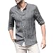Produktbild BURFLY Sommer Herren Casual Lose Stehkragen Baumwolle Leinen Gestreift Langarm Männer Taste Retro T-Shirts Tops Oberteile