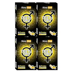 NOTTY BOY Tropical Banana Flavoured Without Dotted Condoms For Man And Woman - Pack Of (4x10s) Pleasant Smell, Transparent for Exciting Feelings