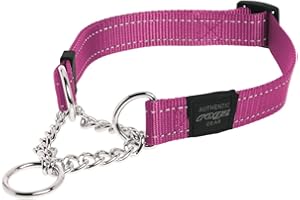 ROGZ Odblaskowa nylonowa obroża dławikowa; antypoślizgowy trening posłuszeństwa delikatny choker dla bardzo dużych psów, różowy