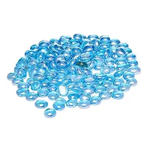 Color Stone Flat Round Marbles Aquarium Pebbles for Vase Fillers, Glass Gems Stone, Table Scatter, Landscaping, Aquarium Fish Tank, Party Decoration, Crystal Rocks, Sky Blue-1kg