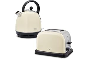 ‎KHG KHG Retro Frühstücksset | Toaster 2 Scheiben mit Brötchenaufsatz, 7 Bräunungsstufen 850W | Wasserkocher 1,7 Liter mit Abschaltautomatik 2200W | 2-teilig Creme