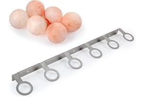 Saunainter Himalayan Salzkugeln mit Edelstahl-Wandhalterung - Natürlicher Luftreiniger und Salztherapie für die Sauna (6 Stück mit Wandhalterung)