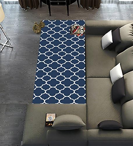 Custom Classic Navy Blue Quatrefoil Area Rugs Modern Carpet for Home Dining Room Playroom Living Room Decoration Size 10' x 3'3" (114 x 39 inches)