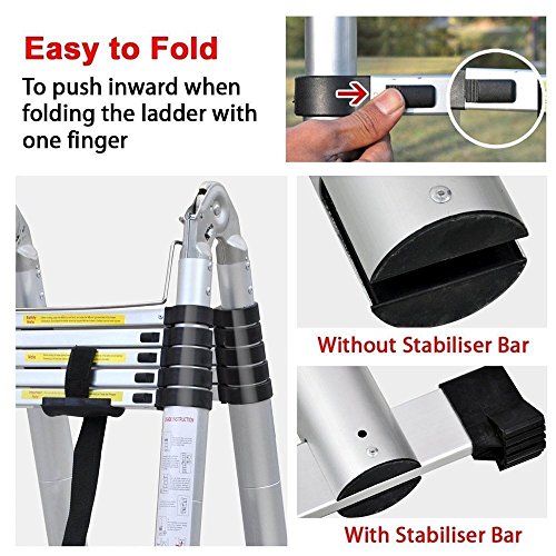 XTLSTORE 5M/2.5+2.5M Mehrzweckleiter Teleskopleiter Klappleiter ausziehbare Leiter bis 150 kg (8 + 8 Stufen) - 4
