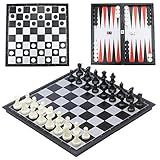 JUEGO DE JUEGOS DE JARDÍN CLÁSICO DE 3 EN 1 PARA TODAS LAS HORAS: obtienes este juego para 3 juegos: ajedrez, damas y backgammon. Además de una tabla plegable que se cierra con las piezas almacenadas en el interior.