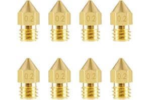 Aokin 8 Pcs 0.2mm MK8 Extruder Nozzles 3D Printer Nozzles for Creality Ender 3/3 Pro/3 V2, Ender 5/5 Pro, CR-10/10S, Makerbot, Anet A8 3D Printer