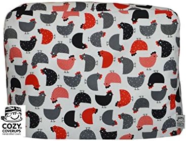 CozyCoverUp® Food Mixer Dust Cover Black and Red Chickens on White Cotton (Kenwood MultiOne)