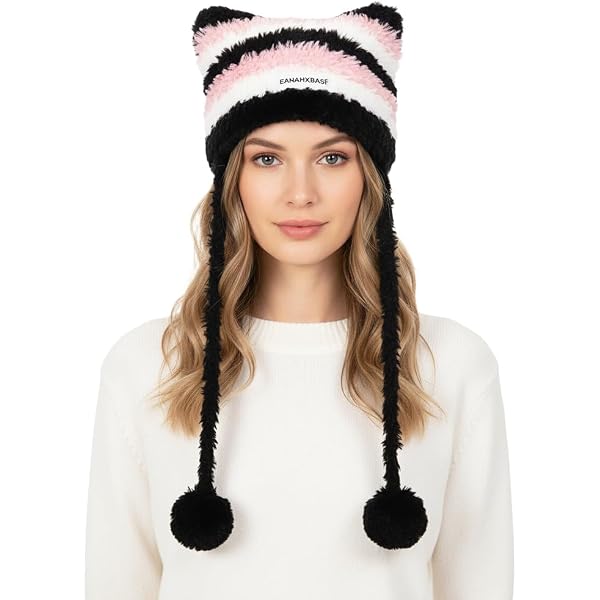 Buy Fluffy Knit Beanie Hats for Women Winter Faux Fur Warm Knit
