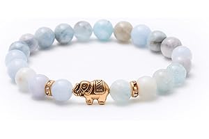 Elefant Armband mit echten 8mm Naturstein Perlen und Kristall Highlights mit Echtheitszertifikat - Rosenquarz Armband, Amethyst Armband, Bergkristall Armband, Turmalin Armband, Tigerauge Armband