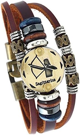 Zodiac Constellation Astrology Bracelet Charm Leather Wristband Bangle