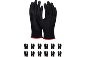 DONAU SAFETY Rękawice montażowe/rozmiar 07, 12 par/kat. II/czarne/rękawice robocze z poliestru/poliuretanu/ogrodu, dla budowniczych, mechaników