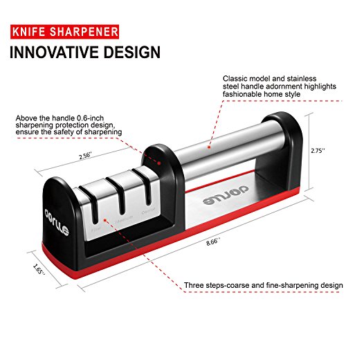 Dorlle Messerschärfer Messerschleifer , Messerschleifmaschine 3-stufig Messer Schärfwerkzeug hilft Reparatur, Diamant beschichtet Schärfen Rad System, rot - 4