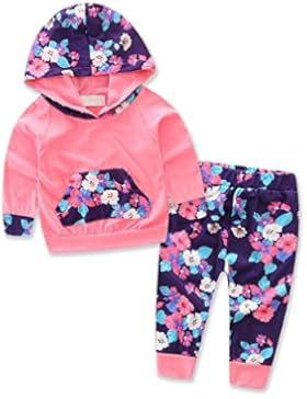 Babykleidung,Kleinkind Säugling Baby Mädchen Blumen Splice Hoodie Tops + Pants Outfits Kleider Set(1-5Monat)