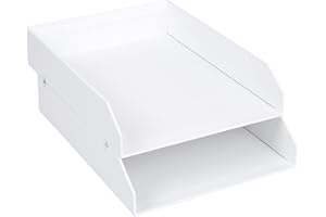 Bigso Box of Sweden Set of 2 Letter Tray for the Office - Stackable Desk Storage Box, for Papers, Documents etc - Two-Tier Fibreboard Filing and Storage Box System - White