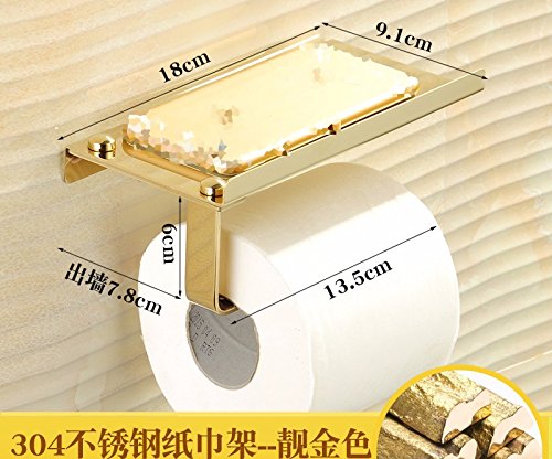Preisvergleich Produktbild STAZSX 304 Edelstahl Mobiltelefon Papier Handtuchhalter Toilettenpapier Handtuch Bad Telefon Taschentuch Box WC Toilettenpapier Toiletten Toilettenpapier Box, hübsches Gold